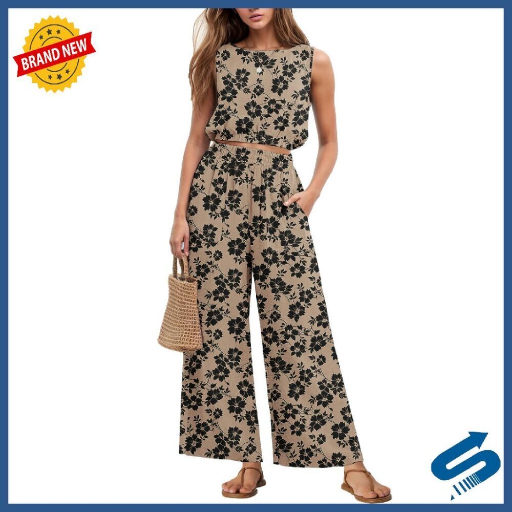Sleeveless Crop Top Wide Leg Pants Polyester Sweat Set Women's Tracksuit